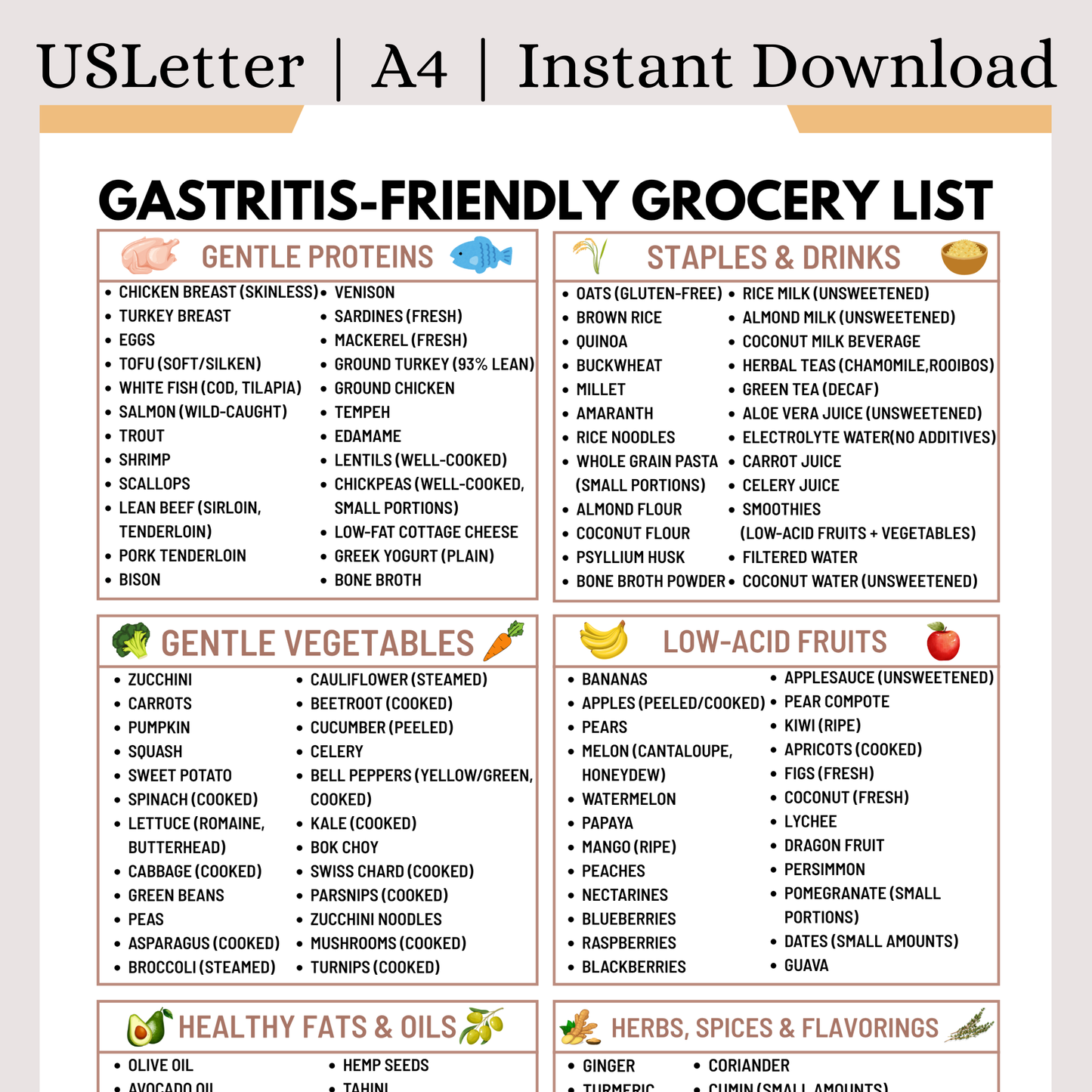 Gastritis-Friendly Grocery List