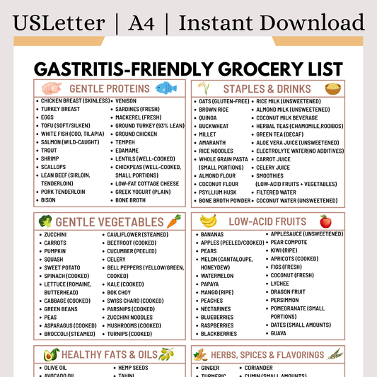 Gastritis-Friendly Grocery List